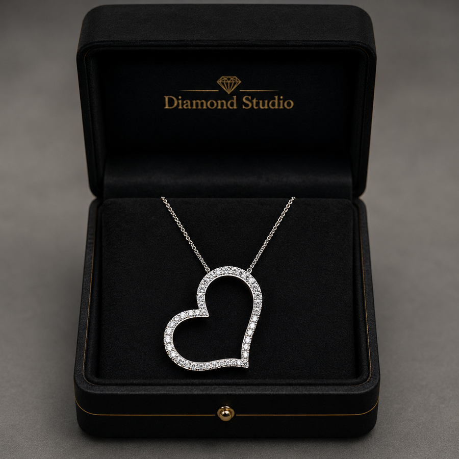 2.13 CTW Round Lab-Grown Diamond 1.5" Sideways Heart Pendant (D–F / VS1–VS2, IGI Certified)