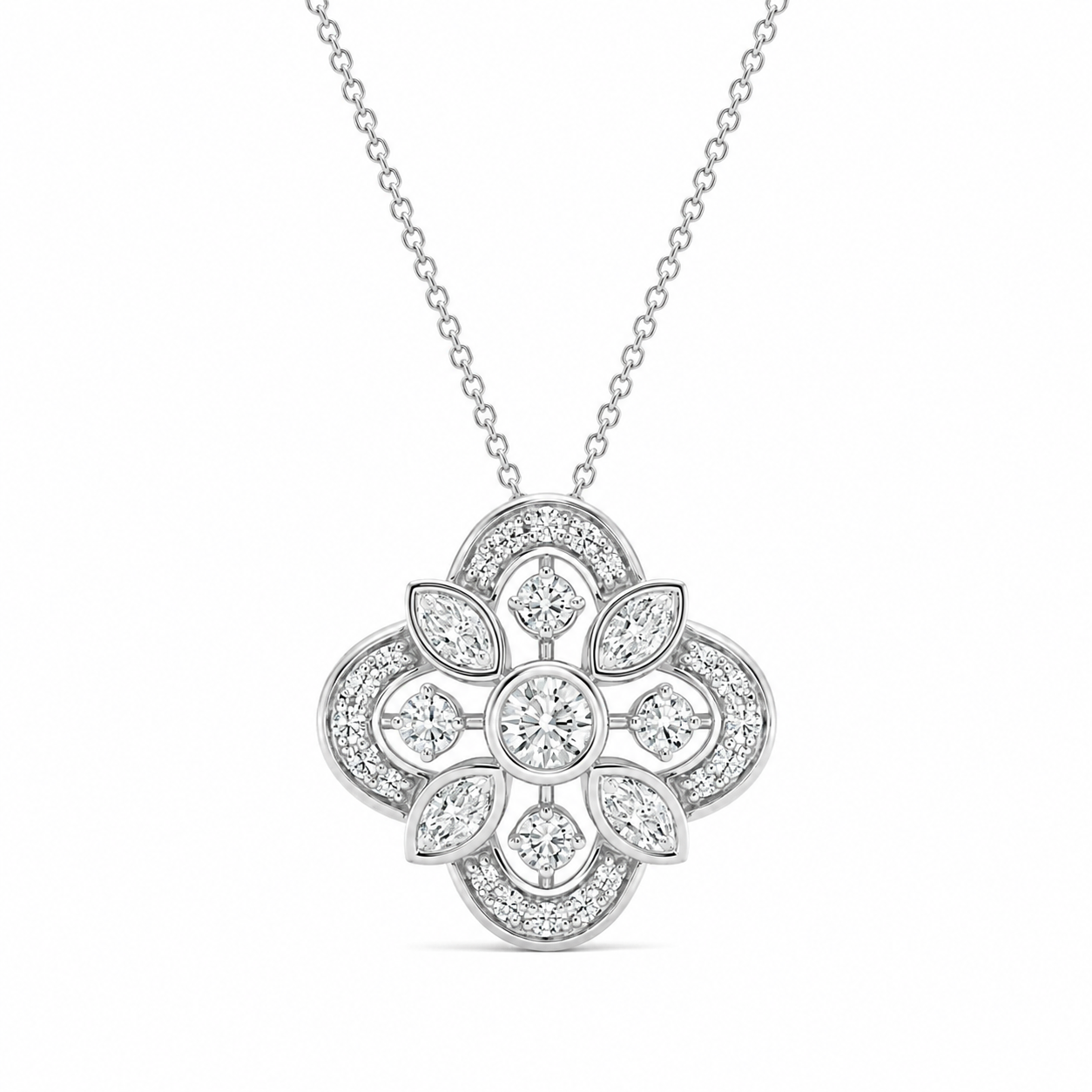 0.75 CTW Round & Marquise Lab-Grown Diamond Vintage Pendant (D–F / VS1–VS2, IGI Certified)