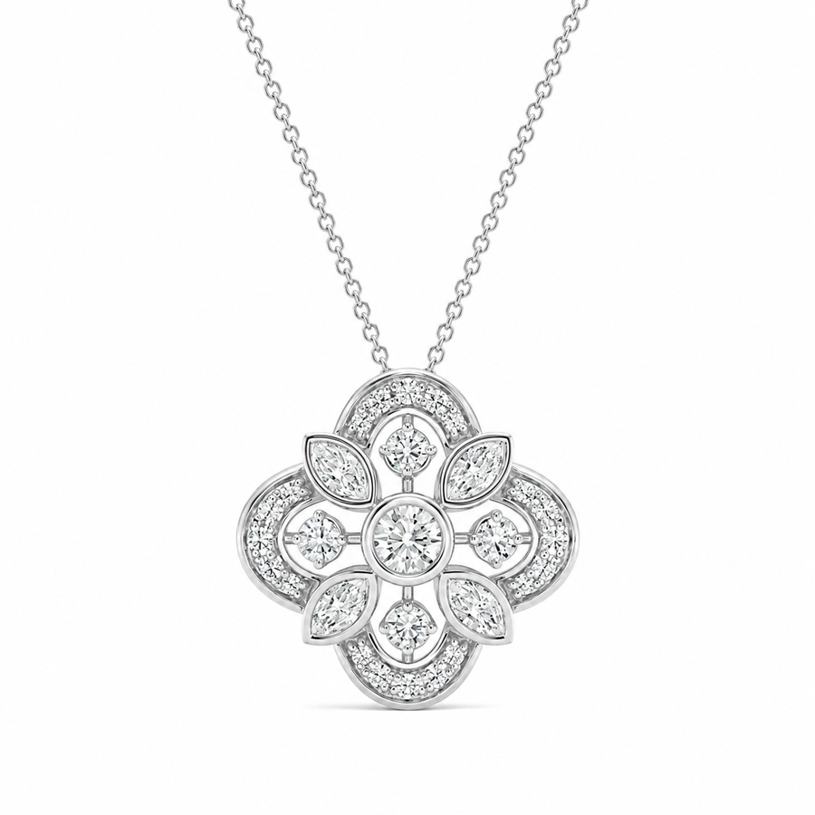 0.75 CTW Round & Marquise Lab-Grown Diamond Vintage Pendant (D–F / VS1–VS2, IGI Certified)