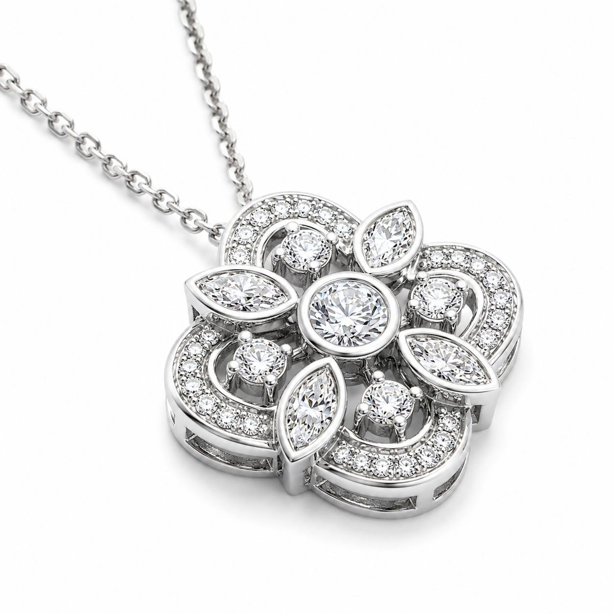 0.75 CTW Round & Marquise Lab-Grown Diamond Vintage Pendant (D–F / VS1–VS2, IGI Certified)