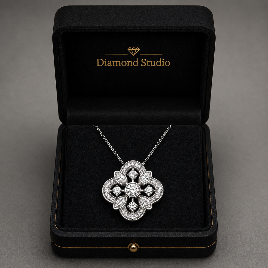 0.75 CTW Round & Marquise Lab-Grown Diamond Vintage Pendant (D–F / VS1–VS2, IGI Certified)