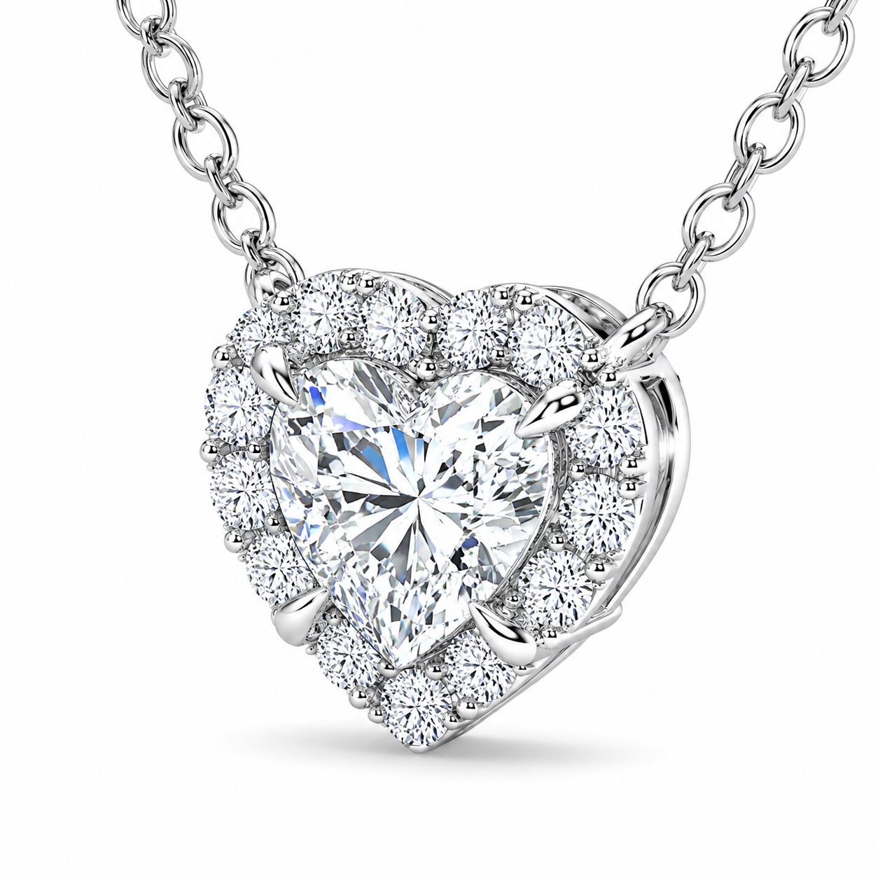0.50 CTW Heart Lab-Grown Diamond Halo Pendant (D–F / VS1–VS2, IGI Certified)