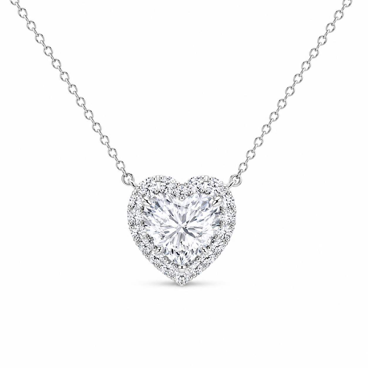 0.50 CTW Heart Lab-Grown Diamond Halo Pendant (D–F / VS1–VS2, IGI Certified)