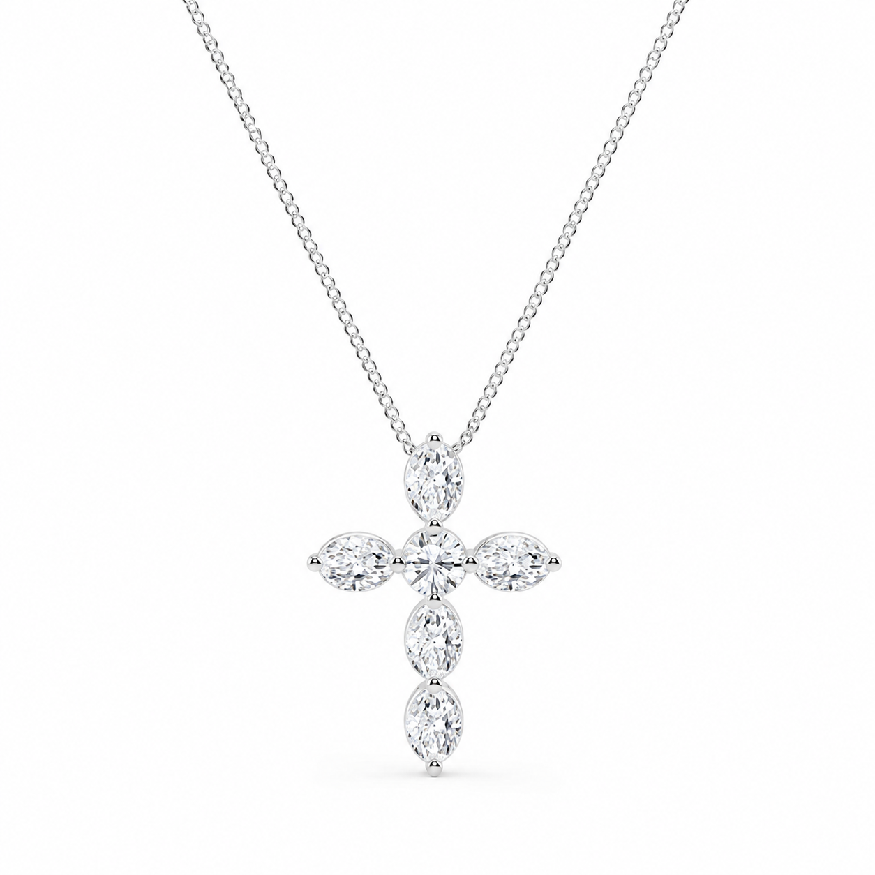 1.00 CTW Round & Oval Lab-Grown Diamond Floating Cross Pendant (D–F / VS1–VS2, IGI Certified)