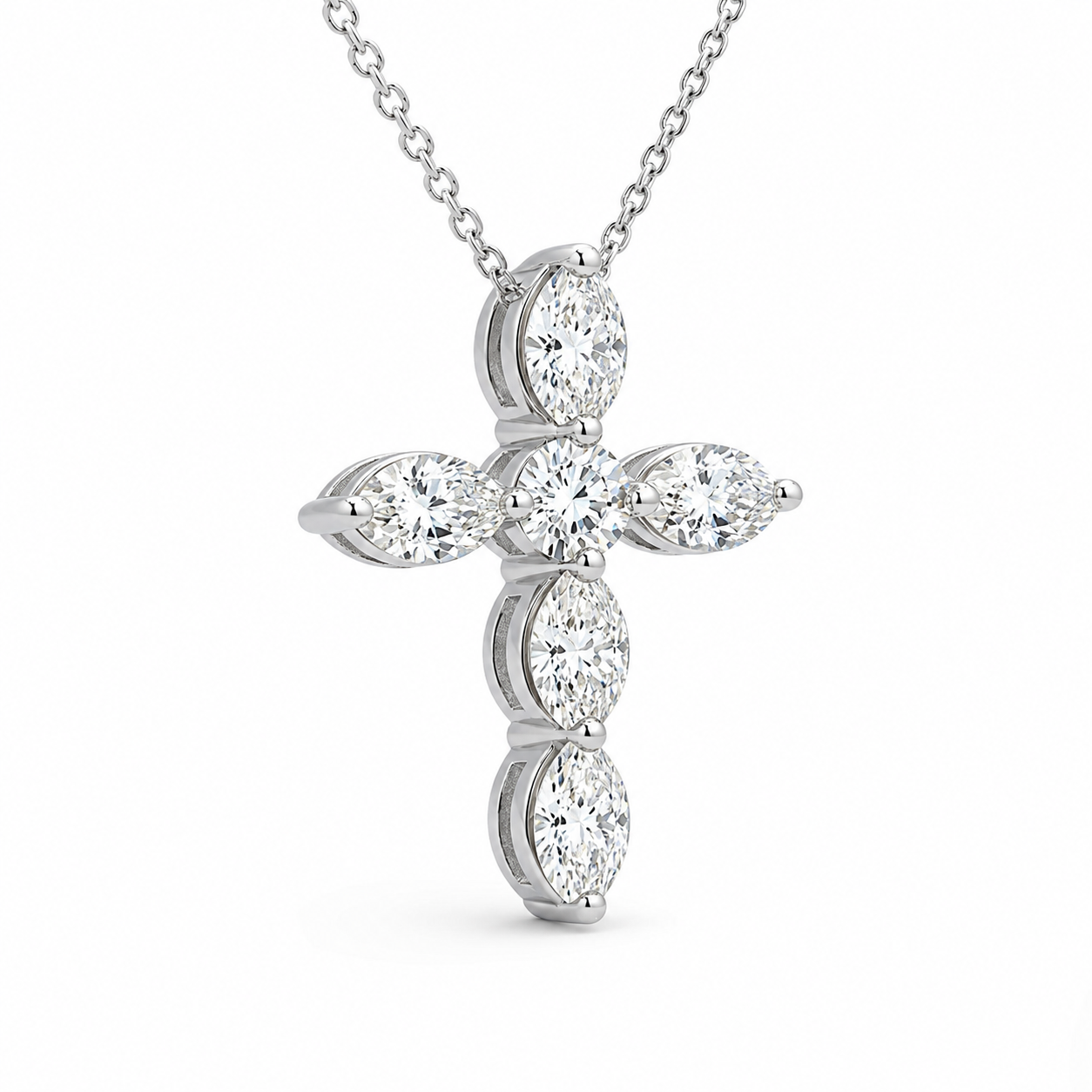 1.00 CTW Round & Oval Lab-Grown Diamond Floating Cross Pendant (D–F / VS1–VS2, IGI Certified)