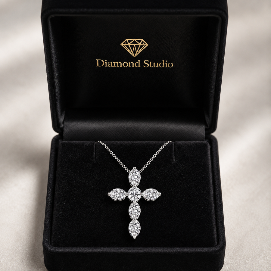 1.00 CTW Round & Oval Lab-Grown Diamond Floating Cross Pendant (D–F / VS1–VS2, IGI Certified)