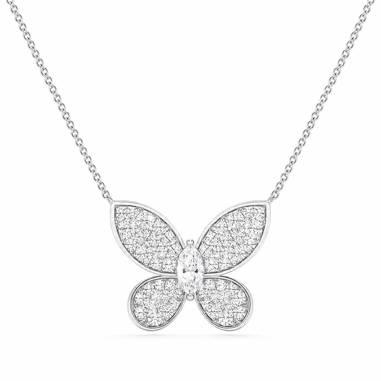 1.00 CTW Marquise Lab-Grown Diamond Petite Pavé Butterfly Pendant (D–F / VS1–VS2, IGI Certified)