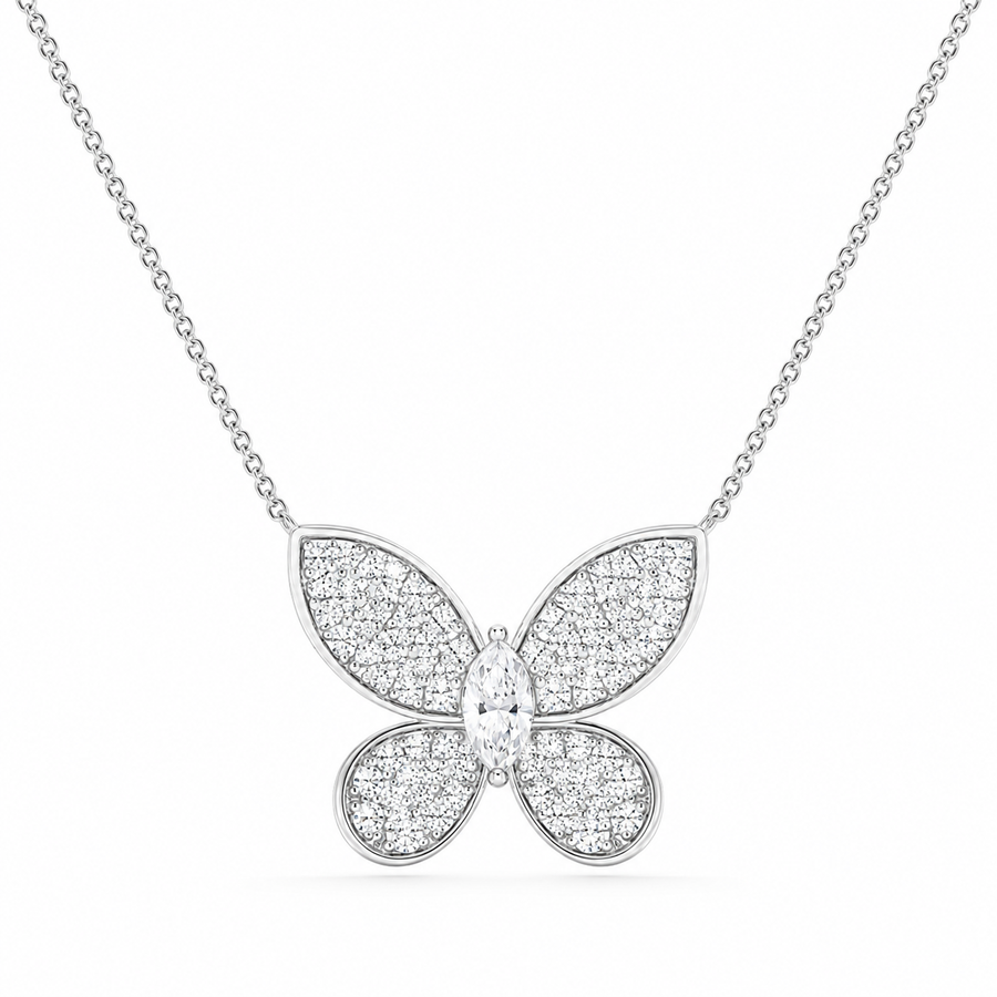 1.00 CTW Marquise Lab-Grown Diamond Petite Pavé Butterfly Pendant (D–F / VS1–VS2, IGI Certified)