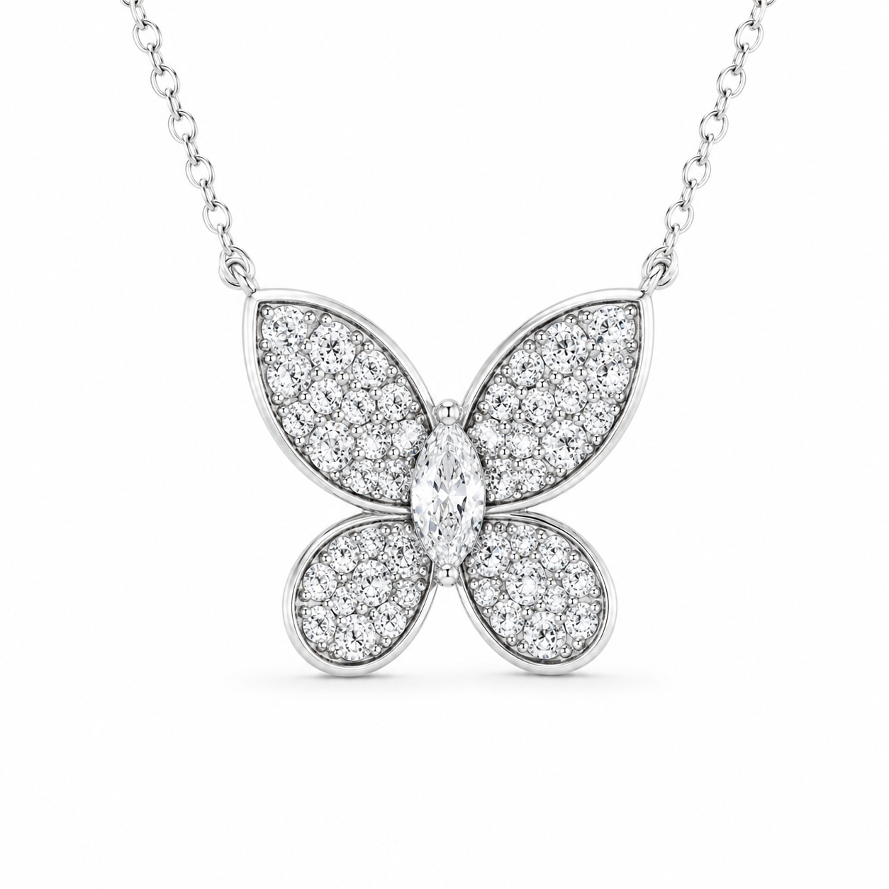 1.00 CTW Marquise Lab-Grown Diamond Petite Pavé Butterfly Pendant (D–F / VS1–VS2, IGI Certified)