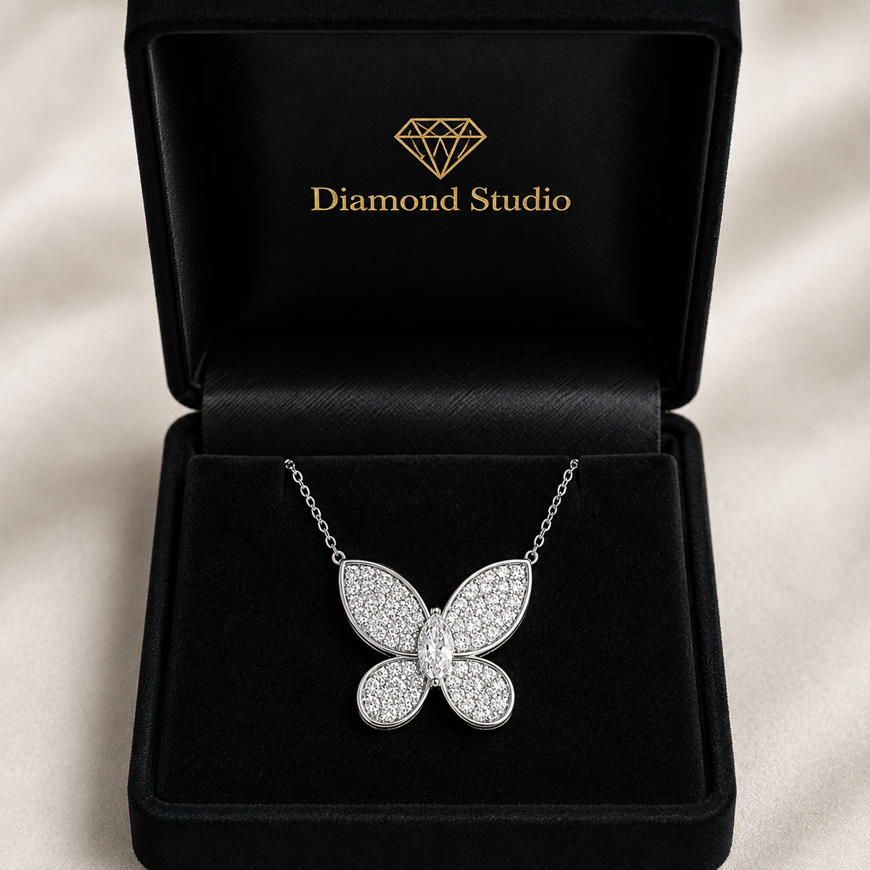 1.00 CTW Marquise Lab-Grown Diamond Petite Pavé Butterfly Pendant (D–F / VS1–VS2, IGI Certified)