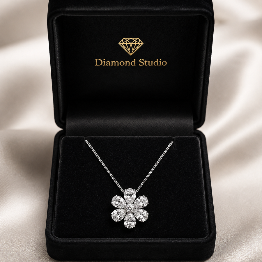 0.88 CTW Pear & Round Lab-Grown Diamond Flower Pendant with Adjustable Chain (D–F / VS1–VS2, IGI Certified)