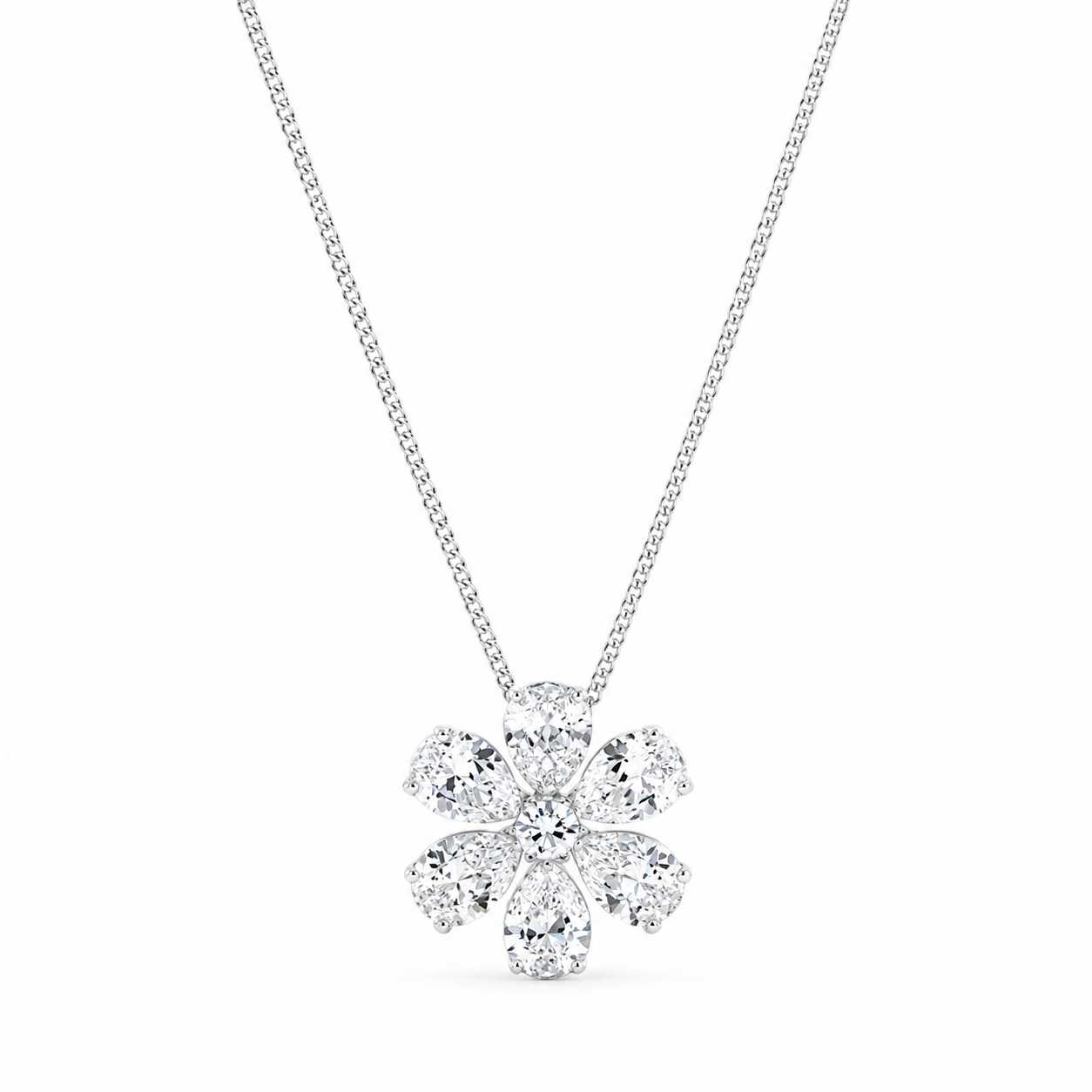 0.88 CTW Pear & Round Lab-Grown Diamond Flower Pendant with Adjustable Chain (D–F / VS1–VS2, IGI Certified)