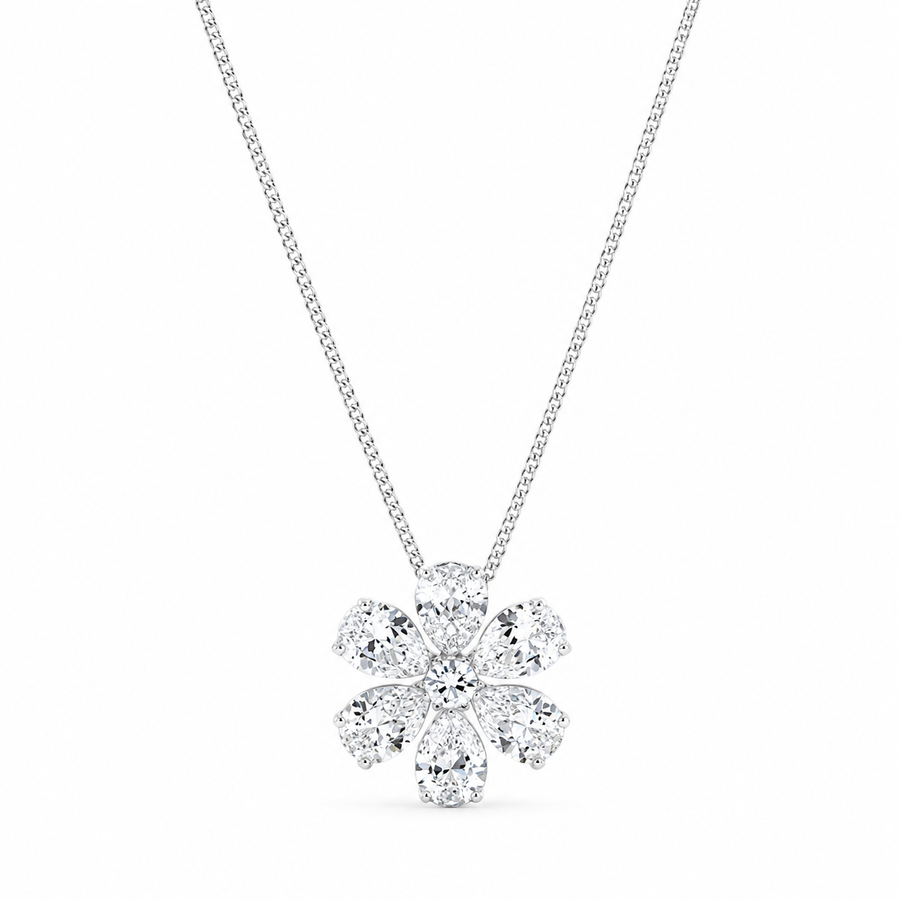 0.88 CTW Pear & Round Lab-Grown Diamond Flower Pendant with Adjustable Chain (D–F / VS1–VS2, IGI Certified)