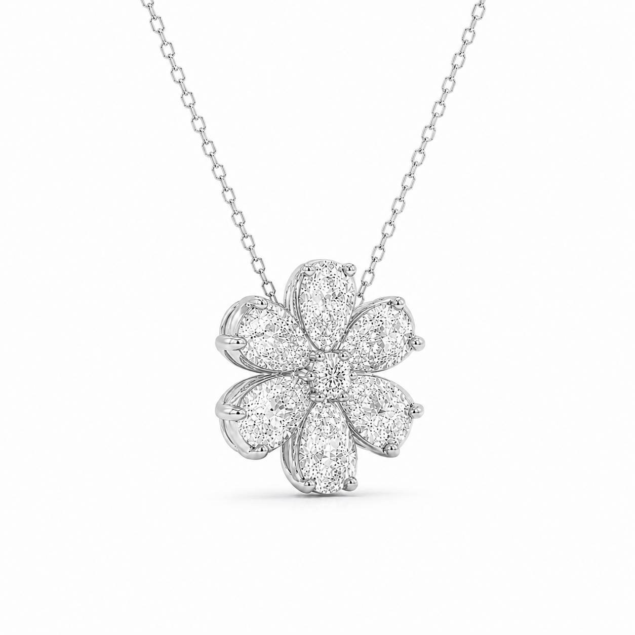 0.88 CTW Pear & Round Lab-Grown Diamond Flower Pendant with Adjustable Chain (D–F / VS1–VS2, IGI Certified)