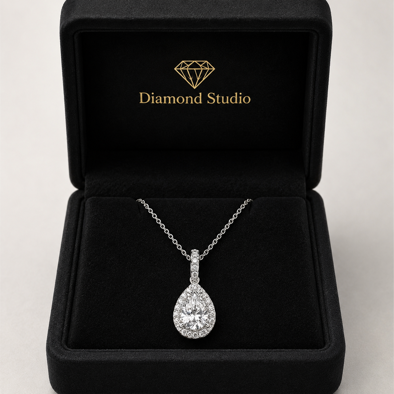 0.75 CTW Pear Lab-Grown Diamond Halo Pendant (D–F / VS1–VS2, IGI Certified)