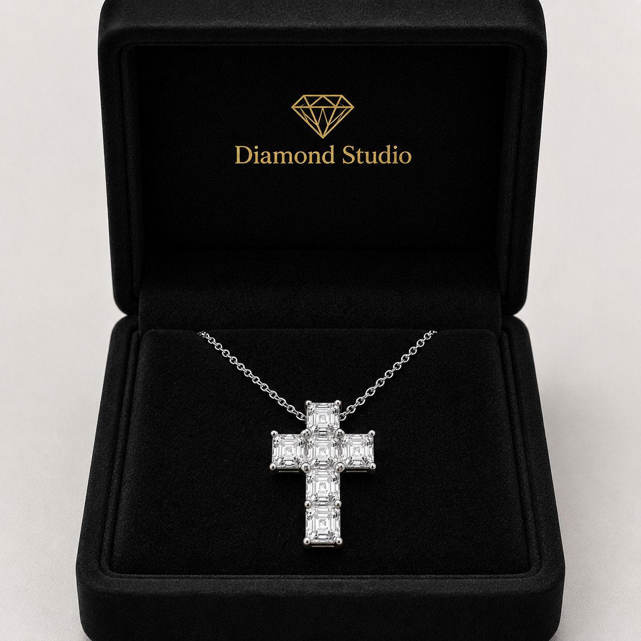 6.00 CTW Asscher Cut Lab-Grown Diamond Cross Pendant (D–F / VS1–VS2, IGI Certified)
