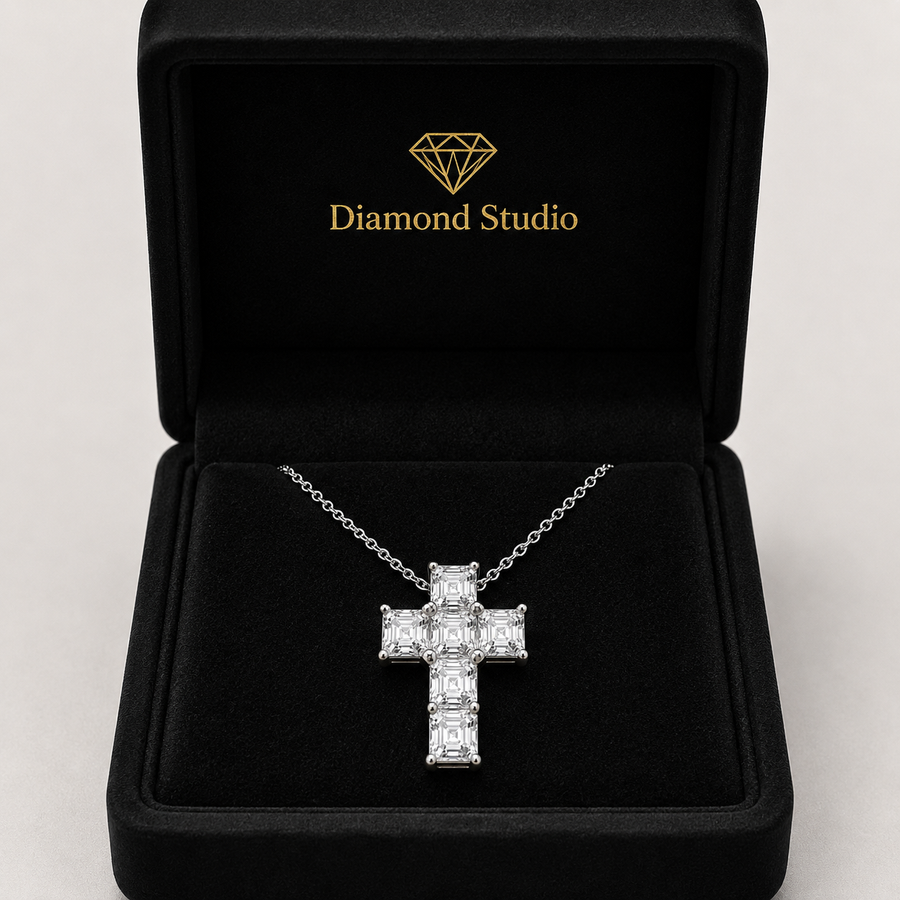 6.00 CTW Asscher Cut Lab-Grown Diamond Cross Pendant (D–F / VS1–VS2, IGI Certified)