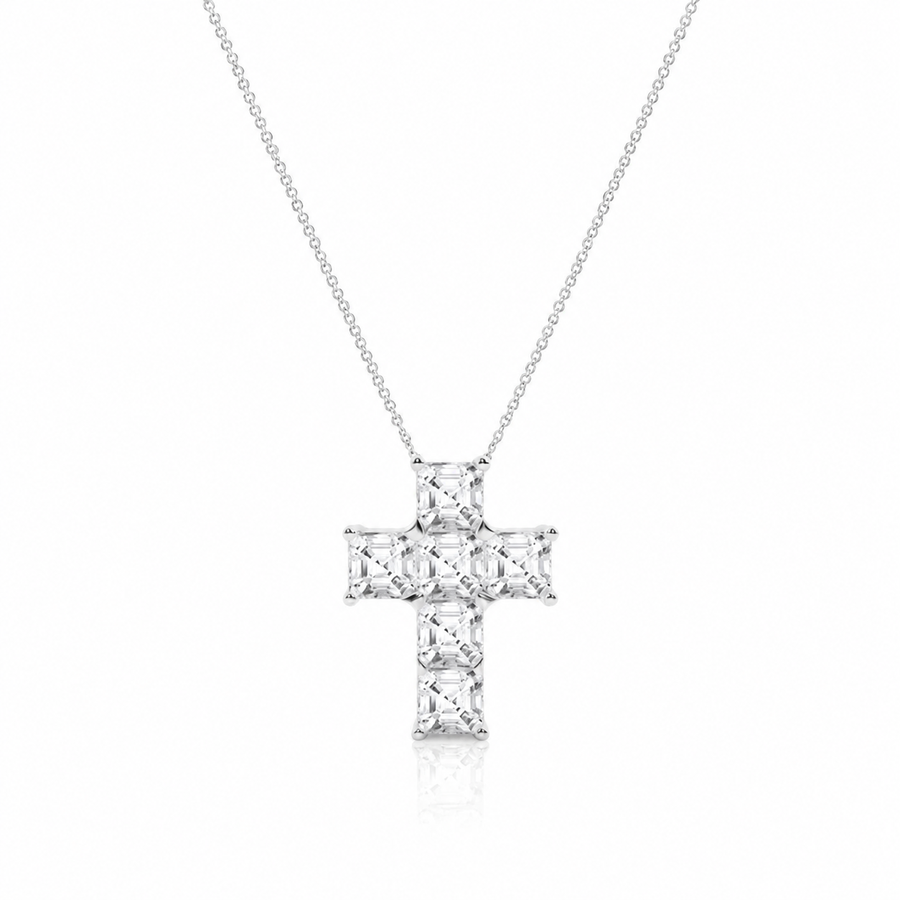 6.00 CTW Asscher Cut Lab-Grown Diamond Cross Pendant (D–F / VS1–VS2, IGI Certified)