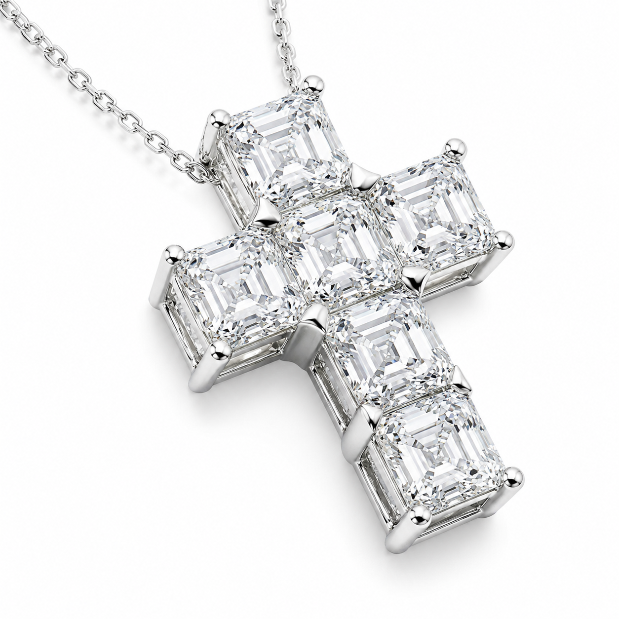 6.00 CTW Asscher Cut Lab-Grown Diamond Cross Pendant (D–F / VS1–VS2, IGI Certified)