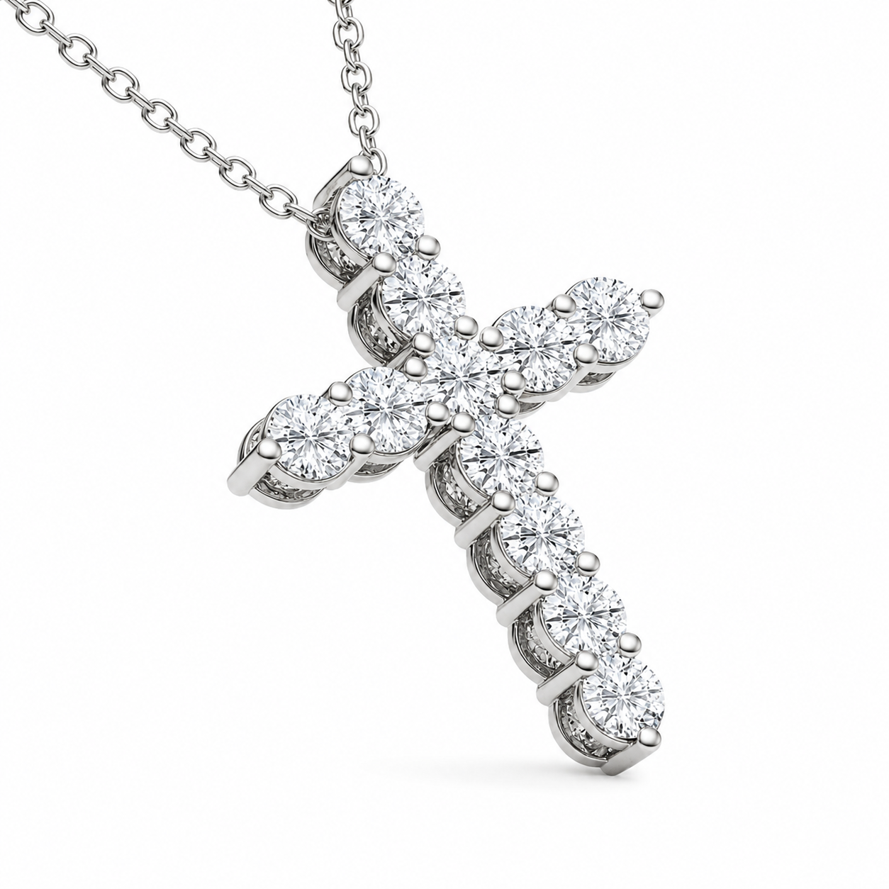 1.00 CTW Round Lab-Grown Diamond Shared Prong Cross Pendant (D–F / VS1–VS2, IGI Certified)