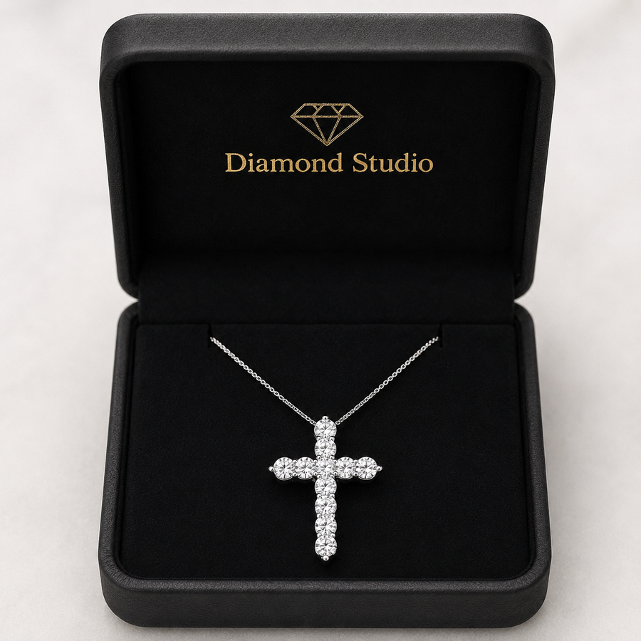 1.00 CTW Round Lab-Grown Diamond Shared Prong Cross Pendant (D–F / VS1–VS2, IGI Certified)