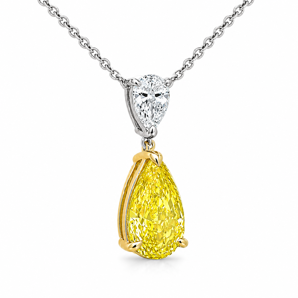 4.00 CTW Fancy Yellow Pear Lab-Grown Diamond Two Stone Pendant (D–F / VS1–VS2, IGI Certified)