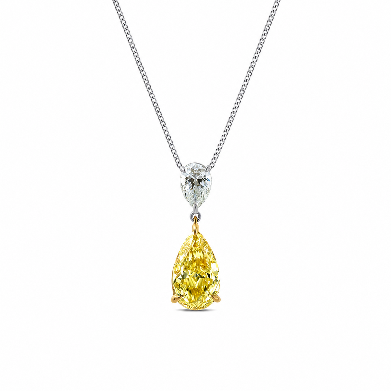 4.00 CTW Fancy Yellow Pear Lab-Grown Diamond Two Stone Pendant (D–F / VS1–VS2, IGI Certified)