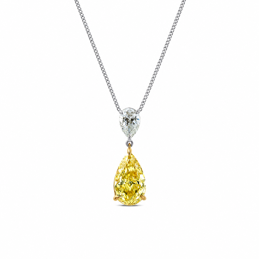 4.00 CTW Fancy Yellow Pear Lab-Grown Diamond Two Stone Pendant (D–F / VS1–VS2, IGI Certified)