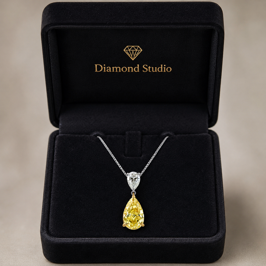4.00 CTW Fancy Yellow Pear Lab-Grown Diamond Two Stone Pendant (D–F / VS1–VS2, IGI Certified)