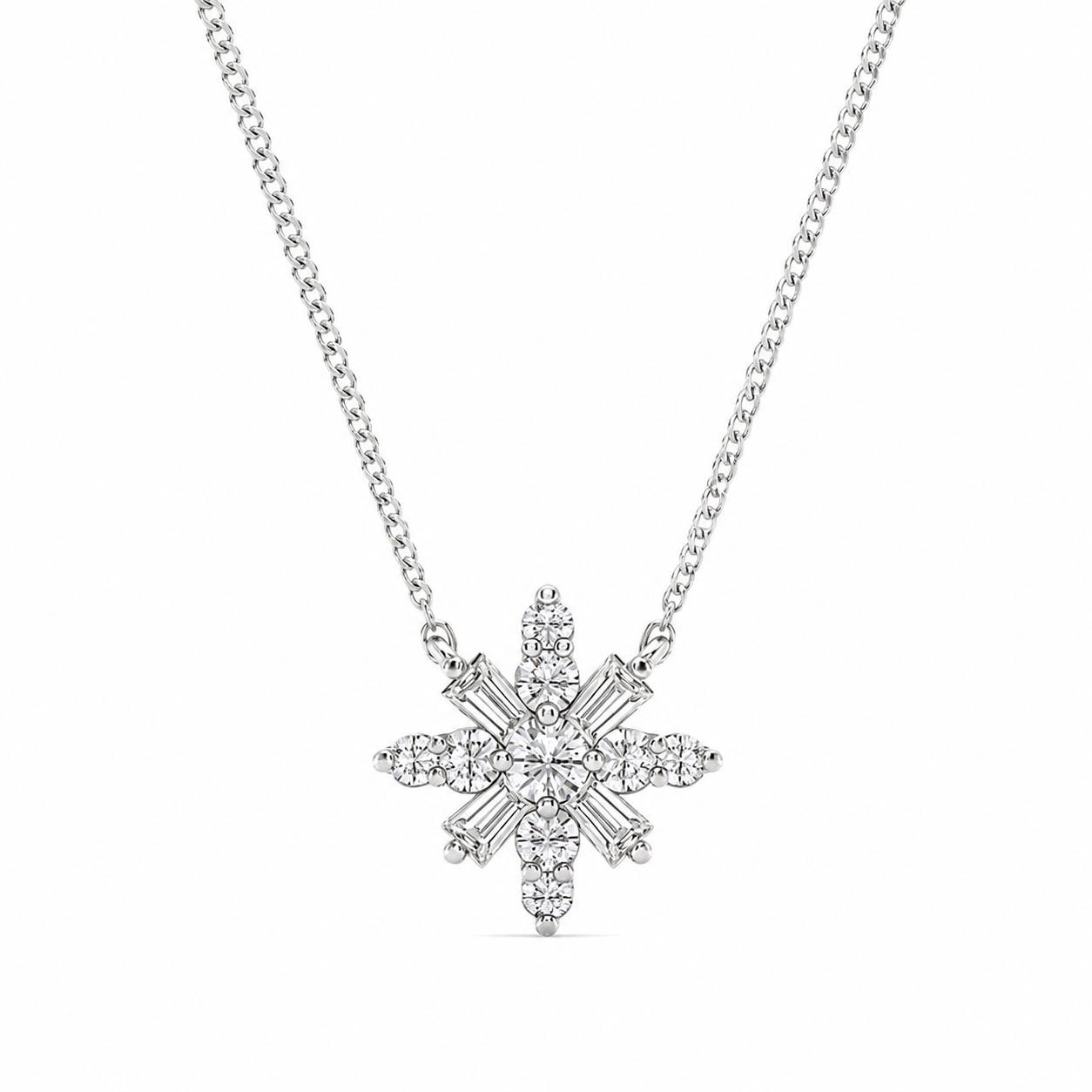 1.00 CTW Round Lab-Grown Diamond Snowflake Pendant with Adjustable Chain (D–F / VS1–VS2)