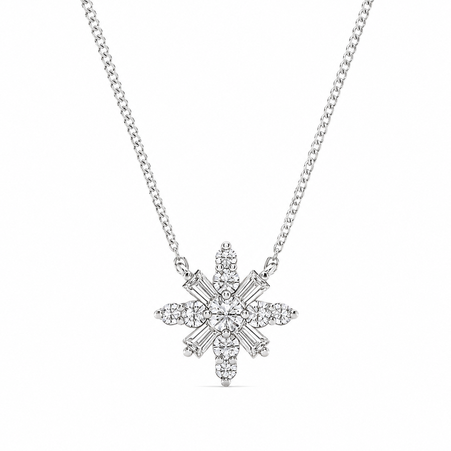 1.00 CTW Round Lab-Grown Diamond Snowflake Pendant with Adjustable Chain (D–F / VS1–VS2)