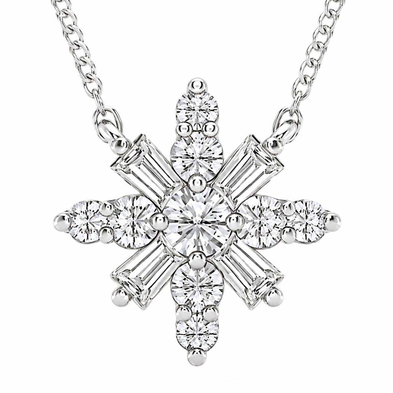 1.00 CTW Round Lab-Grown Diamond Snowflake Pendant with Adjustable Chain (D–F / VS1–VS2)