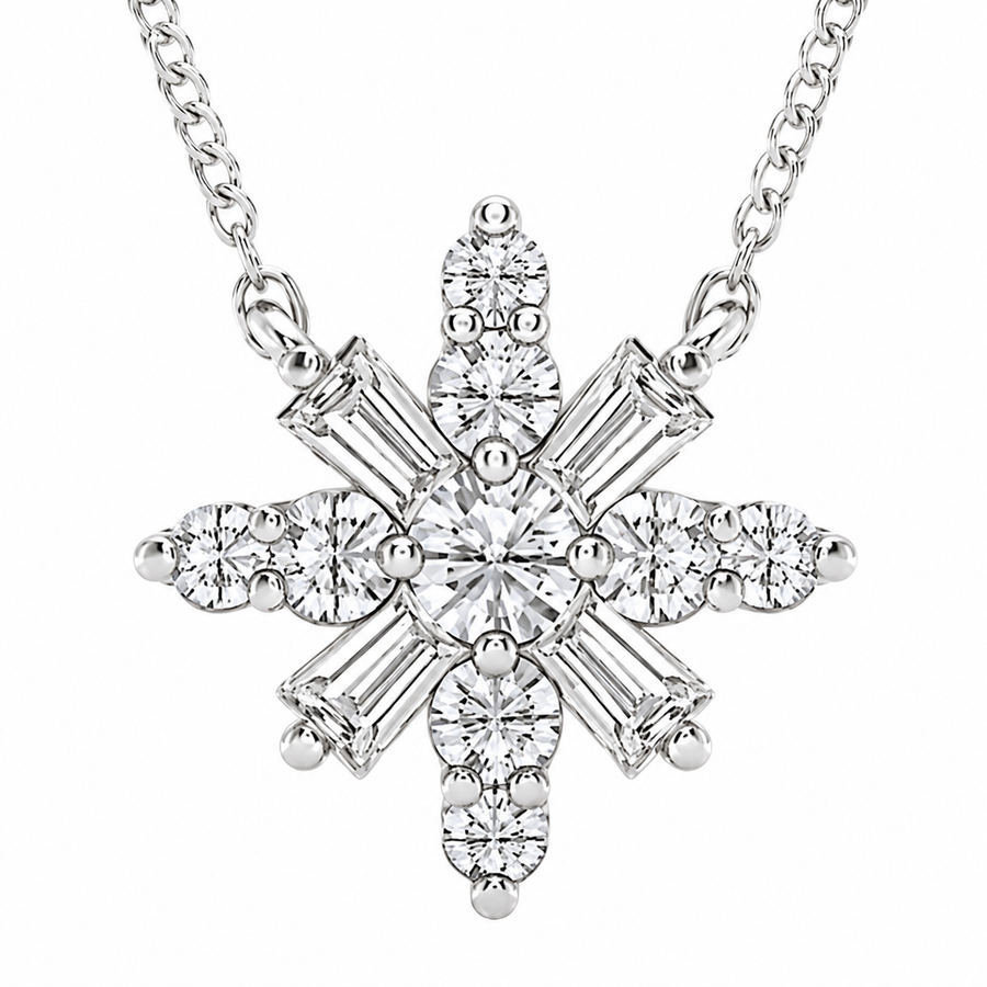 1.00 CTW Round Lab-Grown Diamond Snowflake Pendant with Adjustable Chain (D–F / VS1–VS2)