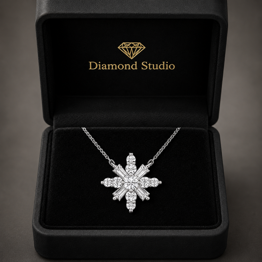 1.00 CTW Round Lab-Grown Diamond Snowflake Pendant with Adjustable Chain (D–F / VS1–VS2)