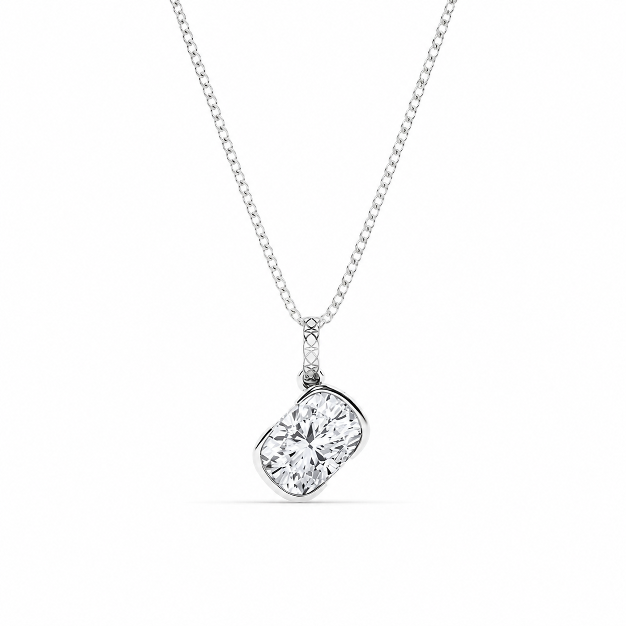 2.00 CTW Padma Elongated Cushion Lab-Grown Diamond Bezel Set Solitaire Pendant (D–F / VS1–VS2)