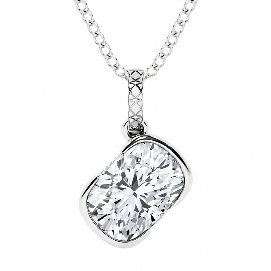 2.00 CTW Padma Elongated Cushion Lab-Grown Diamond Bezel Set Solitaire Pendant (D–F / VS1–VS2)