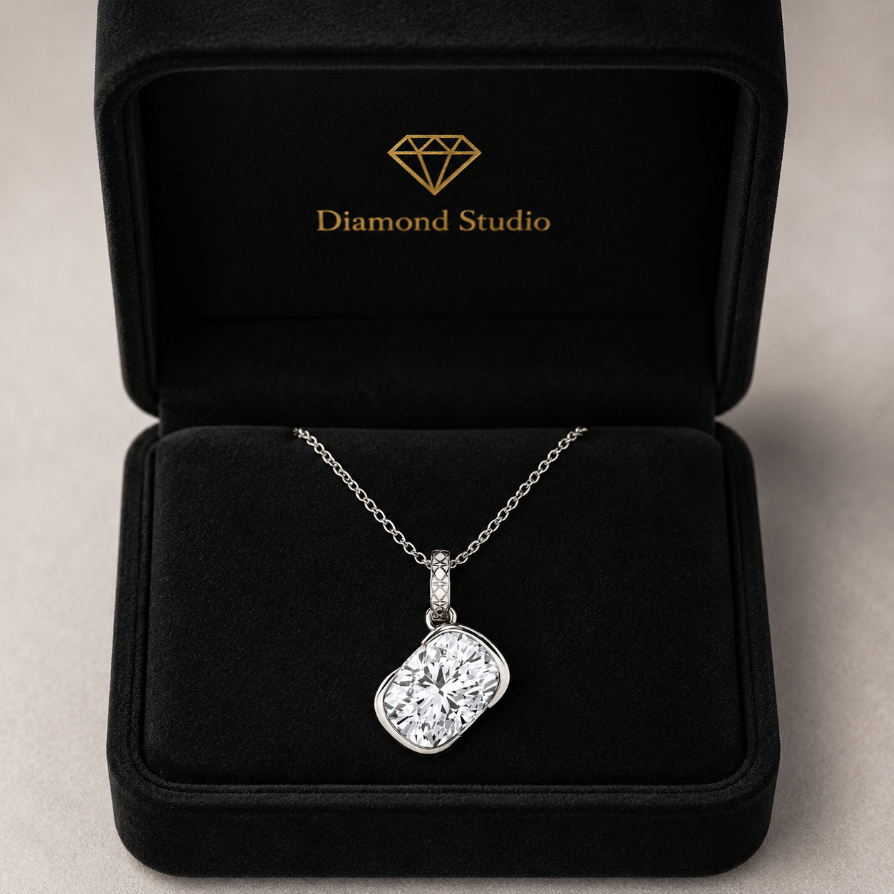 2.00 CTW Padma Elongated Cushion Lab-Grown Diamond Bezel Set Solitaire Pendant (D–F / VS1–VS2)