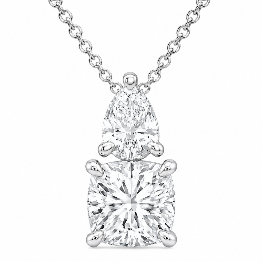 1.00 CTW Toi Et Moi Cushion and Pear Lab-Grown Diamond Pendant with Adjustable Chain (D–F / VS1–VS2)