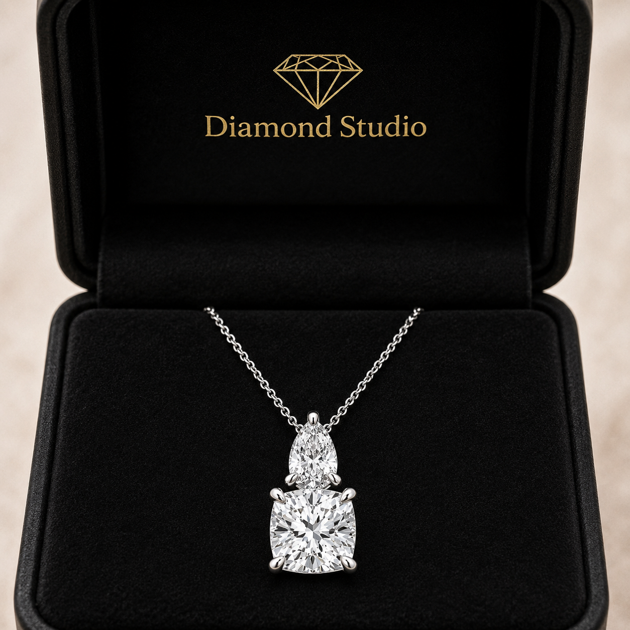 1.00 CTW Toi Et Moi Cushion and Pear Lab-Grown Diamond Pendant with Adjustable Chain (D–F / VS1–VS2)