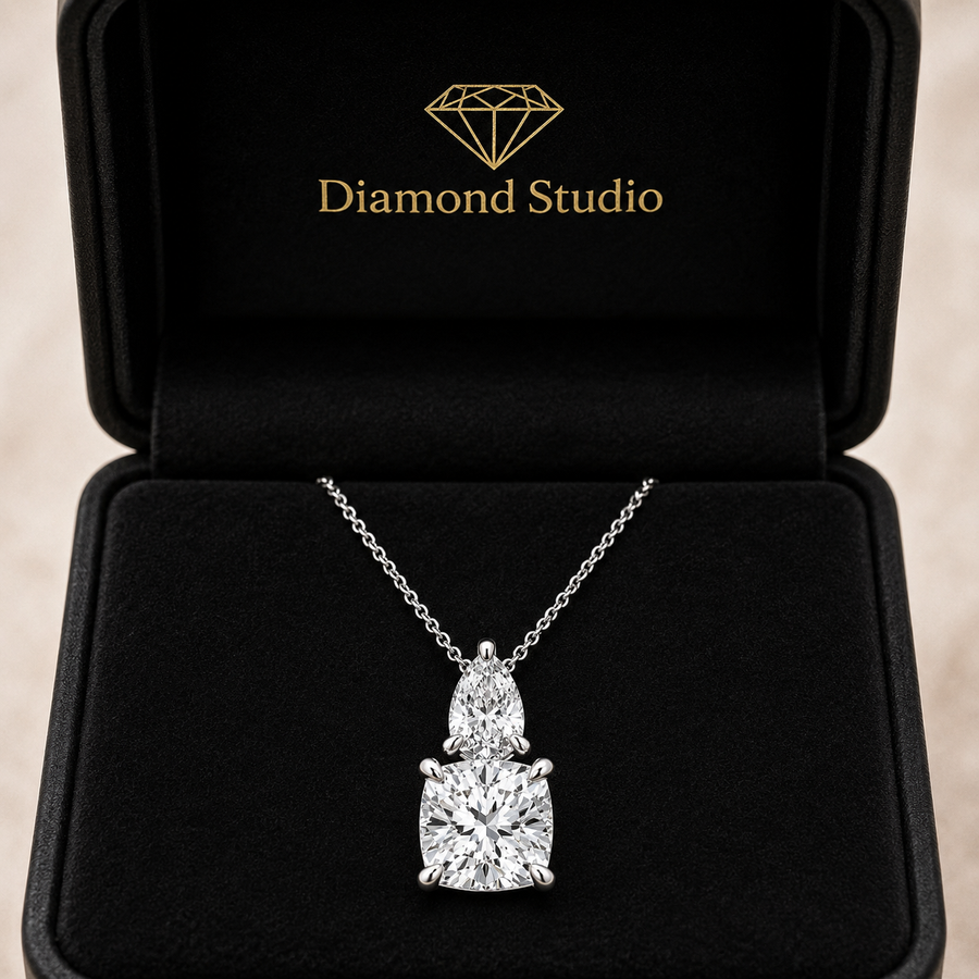 1.00 CTW Toi Et Moi Cushion and Pear Lab-Grown Diamond Pendant with Adjustable Chain (D–F / VS1–VS2)