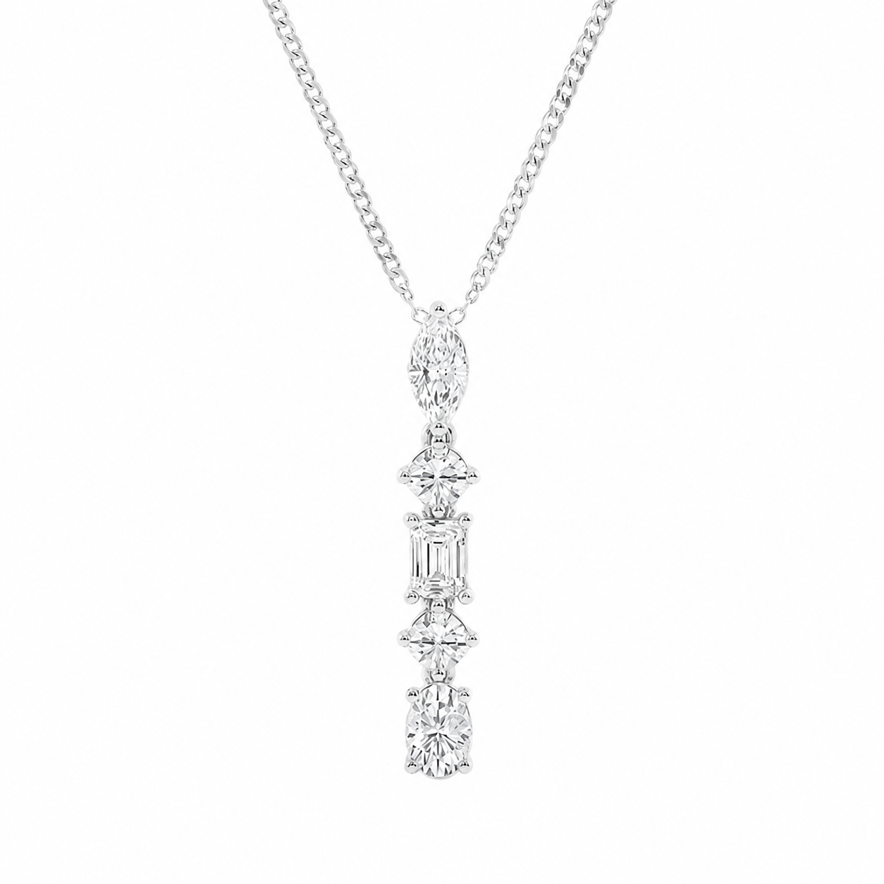 2.00 CTW Multi-Shape Lab-Grown Diamond Pendant with Adjustable Chain (D–F / VS1–VS2)