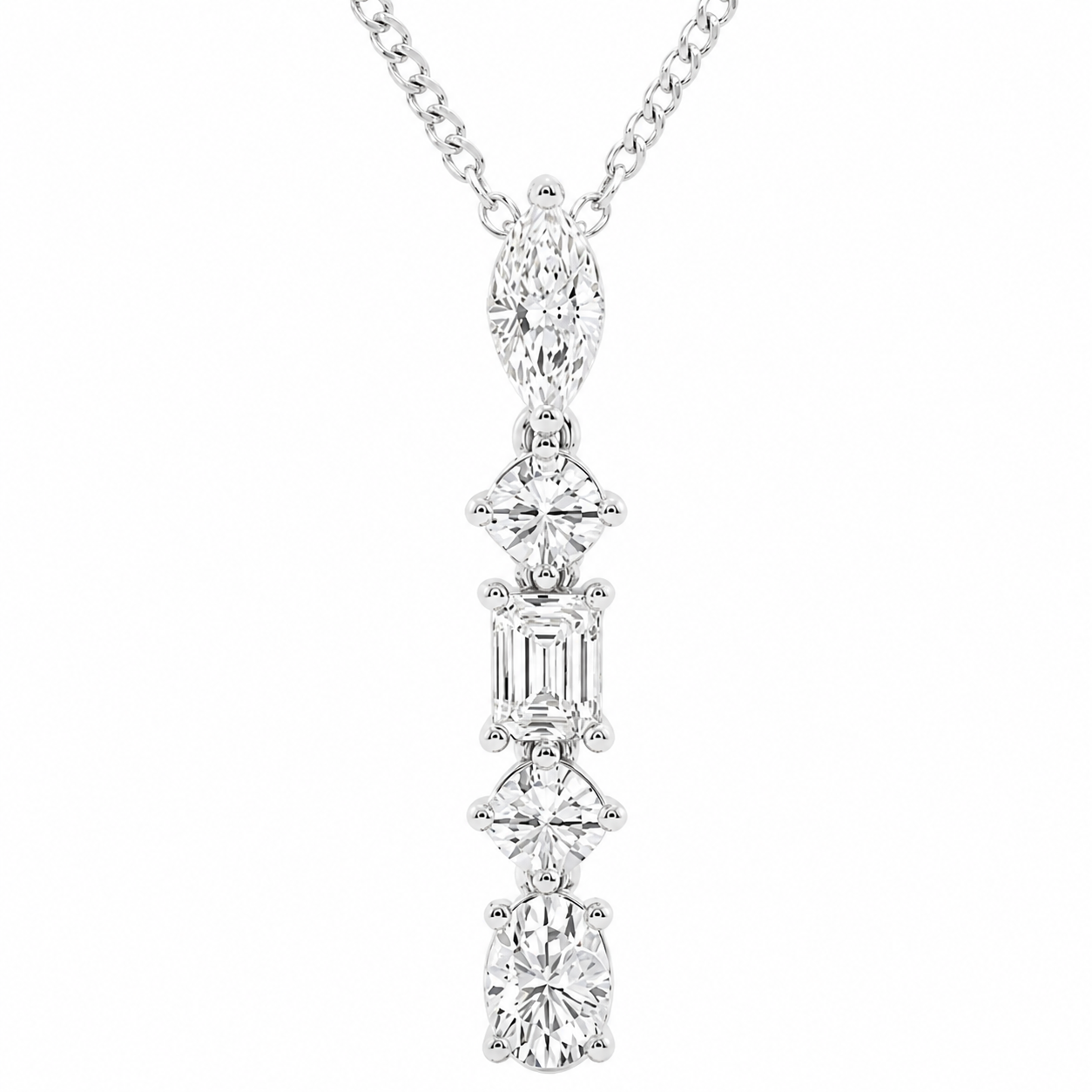 2.00 CTW Multi-Shape Lab-Grown Diamond Pendant with Adjustable Chain (D–F / VS1–VS2)