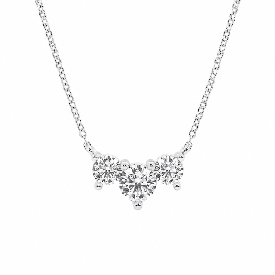 1.00 CTW Round Lab-Grown Diamond Three-Stone Pendant with Adjustable Chain (D–F / VS1–VS2)