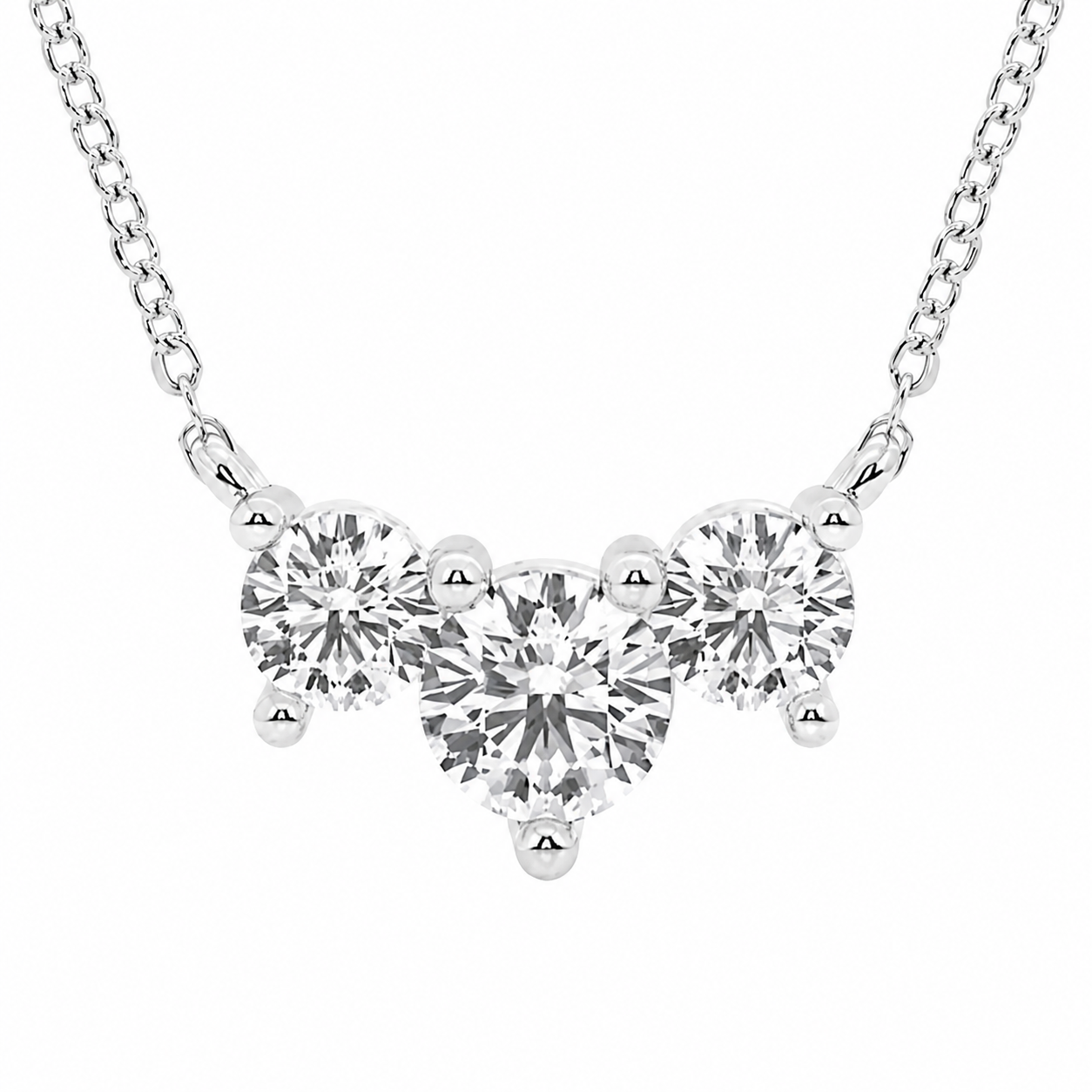 1.00 CTW Round Lab-Grown Diamond Three-Stone Pendant with Adjustable Chain (D–F / VS1–VS2)