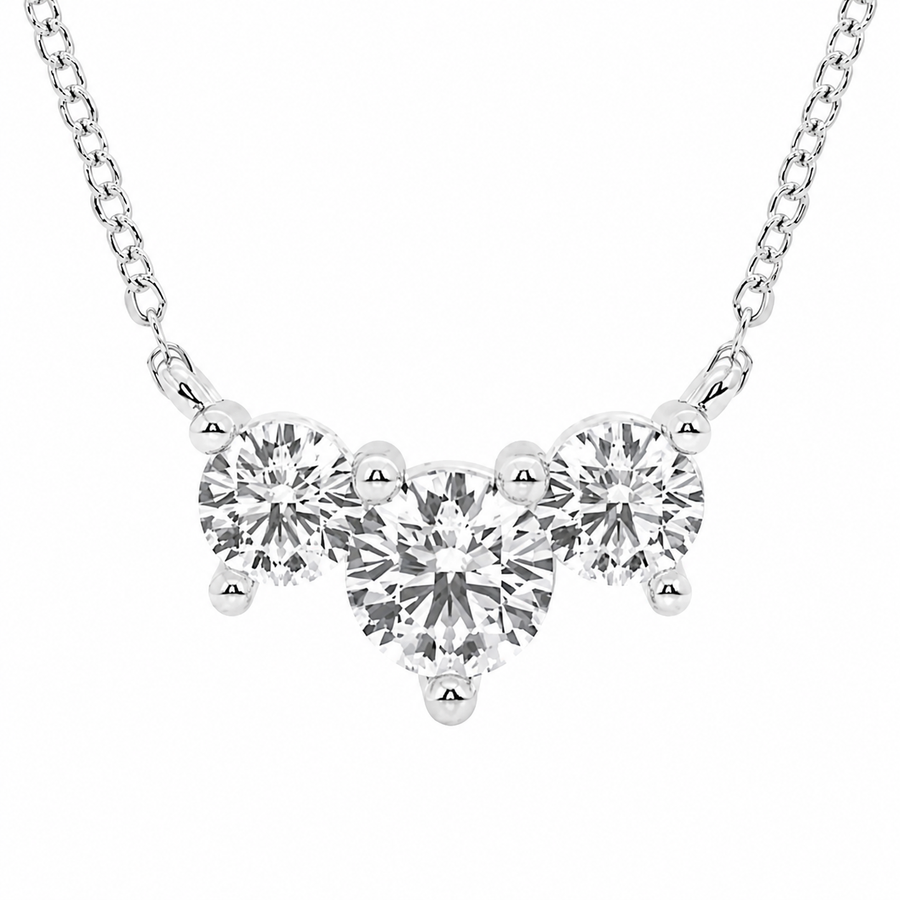 1.00 CTW Round Lab-Grown Diamond Three-Stone Pendant with Adjustable Chain (D–F / VS1–VS2)