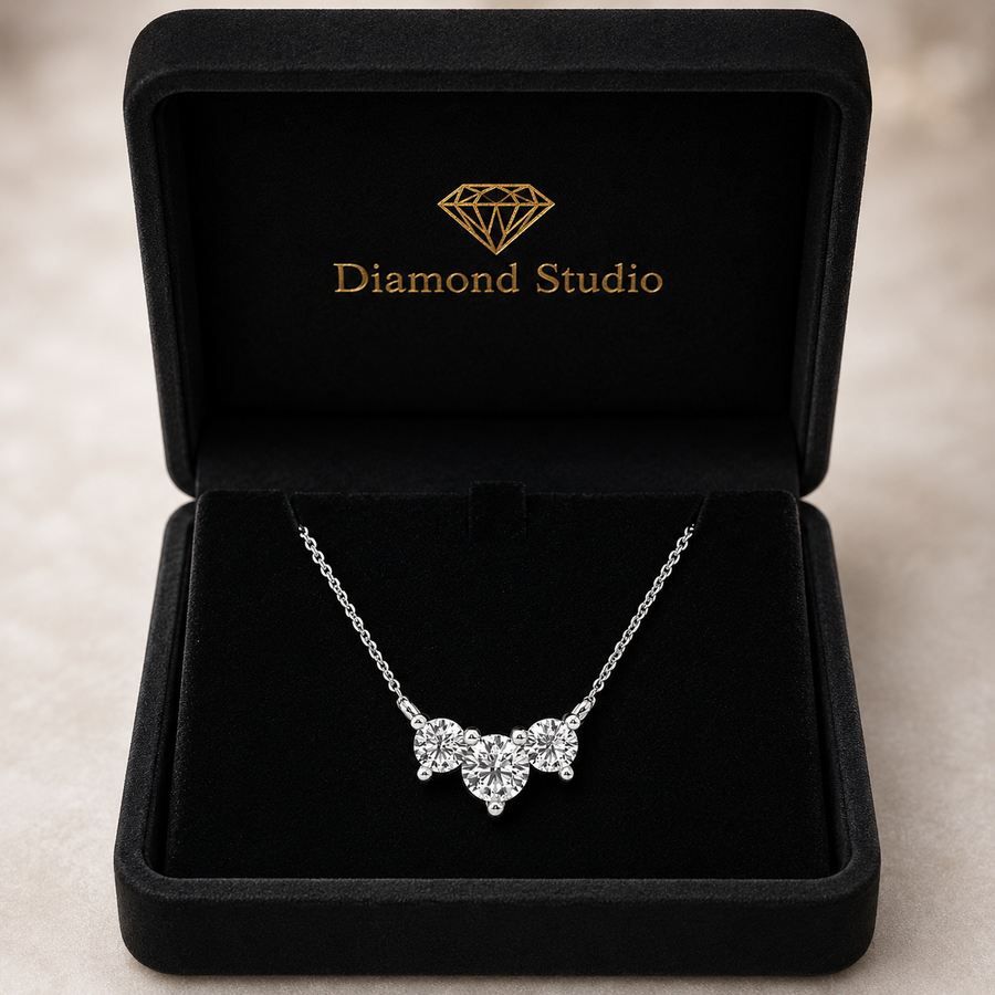 1.00 CTW Round Lab-Grown Diamond Three-Stone Pendant with Adjustable Chain (D–F / VS1–VS2)