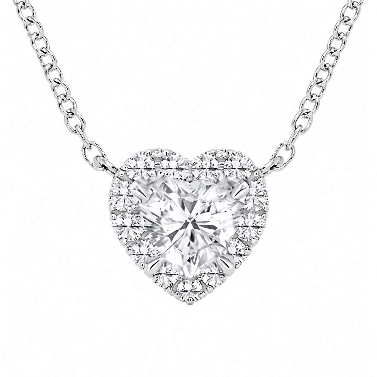1.00 CTW Heart Lab-Grown Diamond Halo Pendant (D–F / VS1–VS2)