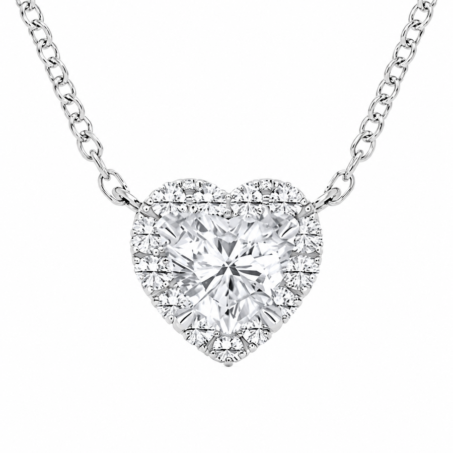 1.00 CTW Heart Lab-Grown Diamond Halo Pendant (D–F / VS1–VS2)