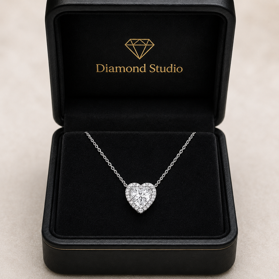 1.00 CTW Heart Lab-Grown Diamond Halo Pendant (D–F / VS1–VS2)