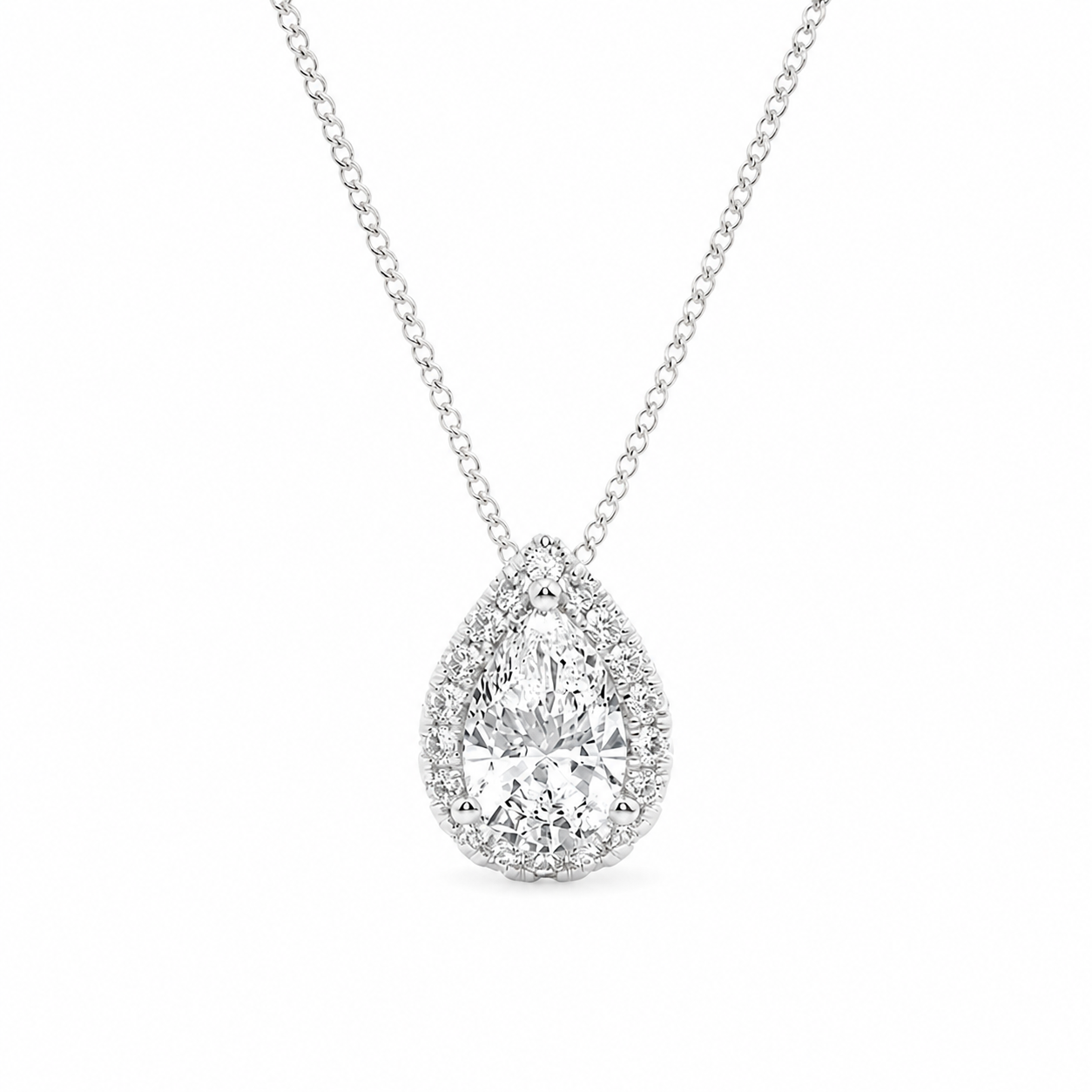 1.20 CTW Pear Lab-Grown Diamond Halo Pendant with Adjustable Chain (D–F / VS1–VS2)
